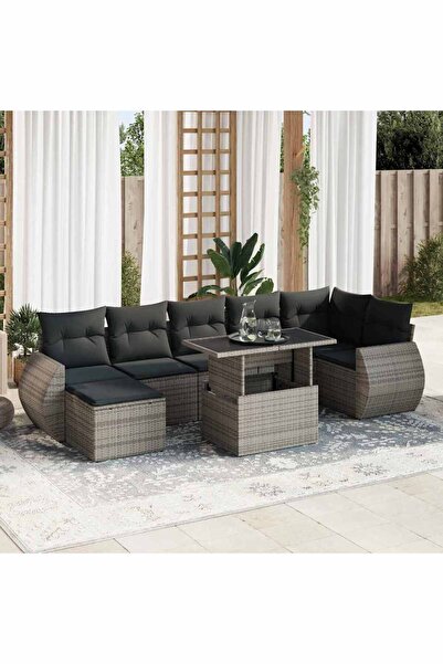 vidaxl Set canapele de gradina cu perne, 8 piese, gri, poliratan