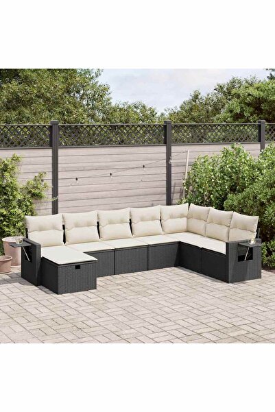 vidaxl Set mobilier de gradina cu perne, 8 piese, negru, poliratan