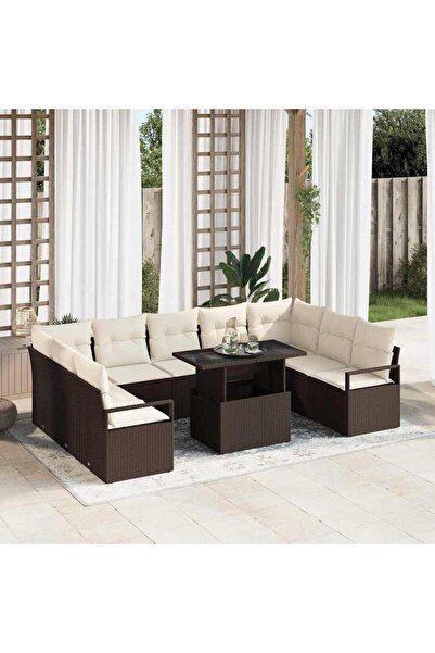vidaxl Set de canapele pentru gradina 10 pcs Maro Rattan poli