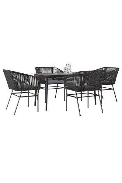vidaxl Set de sufragerie de gradina 5 piese neagra Sticla Poly Rattan