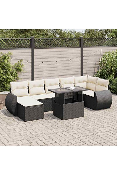 vidaxl Set mobilier de gradina cu perne, 8 piese, negru, poliratan