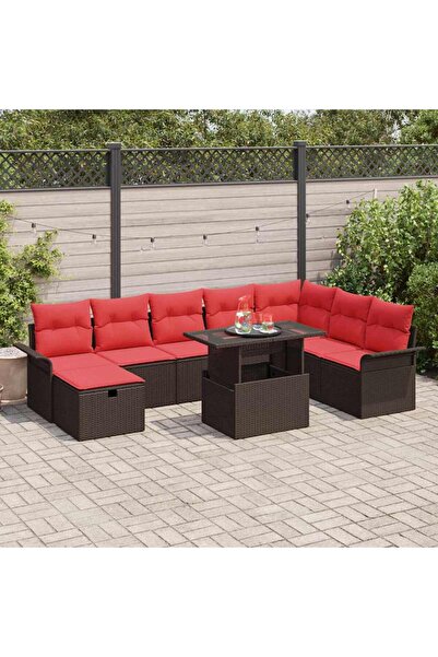 vidaxl Set de canapele pentru gradina cu perna 9 pcs Maro Rattan poli