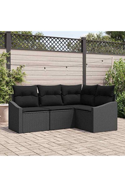 vidaxl Set de canapea cu perna 4 pcs Negru poliratan