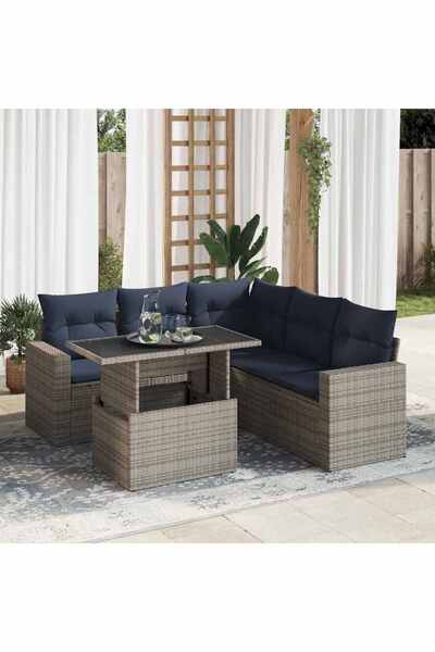 vidaxl Set mobilier gradina cu perne 6 piese gri poliratan/lemn acacia
