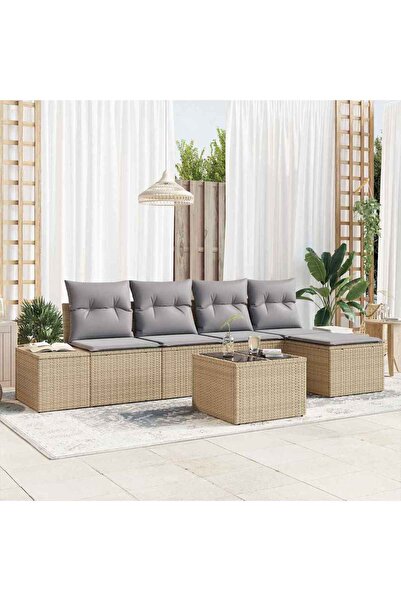 vidaxl Set de canapele pentru gradina cu perna 6 pcs Bej poliratan