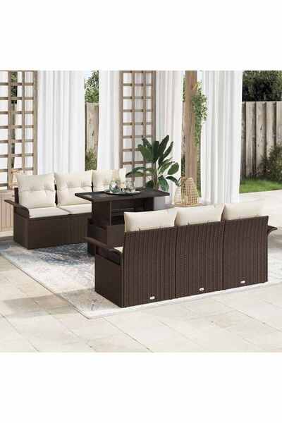 vidaxl Set de canapele pentru gradina cu perna 7 pcs Maro poliratan