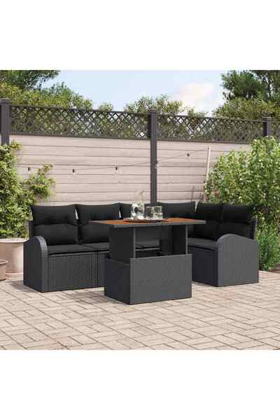 vidaxl Set de canapele pentru gradina 6 pcs Negru Rattan poli