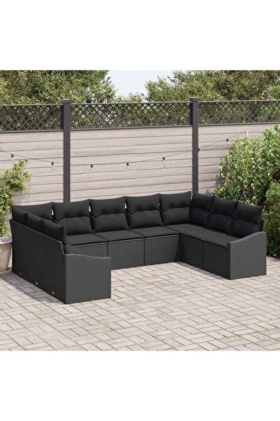 vidaxl Set de canapea cu perna 9 pcs Negru poliratan