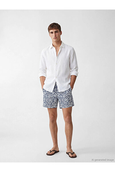 LC Waikiki LCW SWIMWEAR Lacivert Diz Hizası Boy Desenli Erkek Deniz Şortu