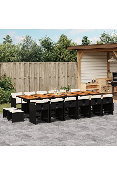vidaxl Set mobilier de gradina cu perne, 17 piese, negru, poliratan