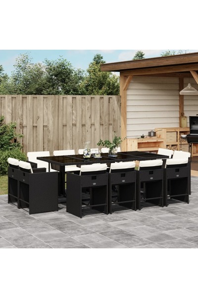 vidaxl Set mobilier de gradina cu perne, 13 piese, negru, poliratan