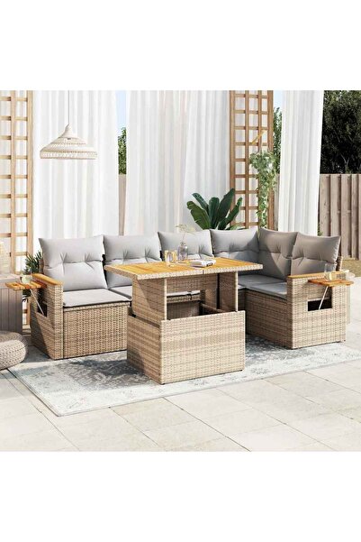 vidaxl Set canapele gradina cu perne 6 piese bej poliratan/lemn acacia