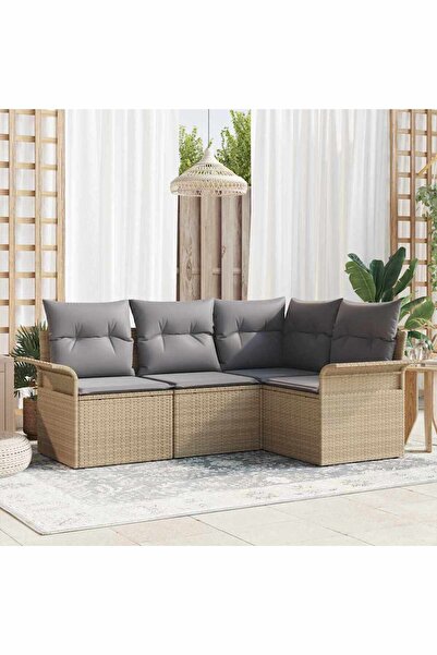 vidaxl Set de canapele pentru gradina cu perna 4 pcs Bej poliratan