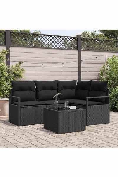 vidaxl Set de canapea 5 pcs Negru poliratan