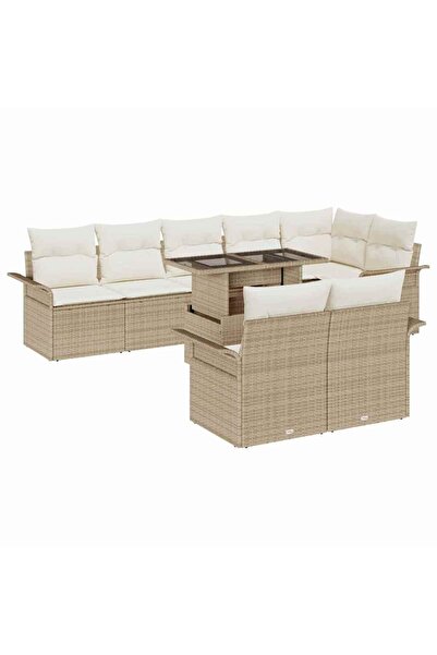 vidaxl Set de canapele pentru gradina cu perna 9 pcs Bej Rattan poli