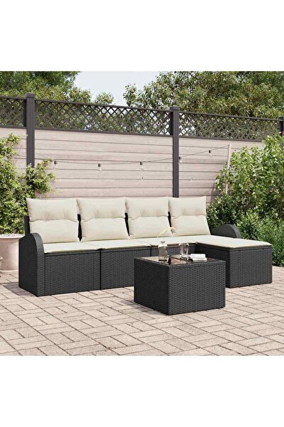 vidaxl Set de canapea cu perna 6 pcs Negru È™i Alb poliratan