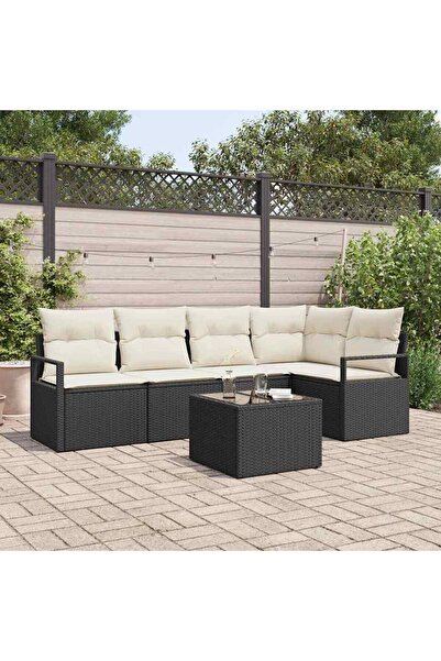 vidaxl Set de canapea cu perna 6 pcs Negru poliratan