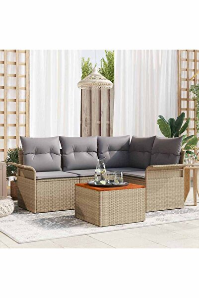 vidaxl Set de canapele pentru gradina cu perna 5 pcs Bej poliratan