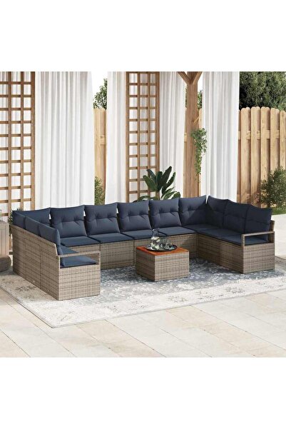 vidaxl Set de canapele pentru gradina cu perna 11 pcs Gri poliratan