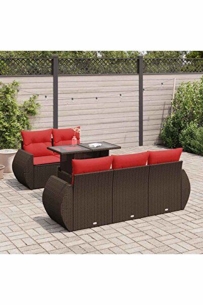 vidaxl Set canapele de gradina cu perne, 6 piese, maro, poliratan