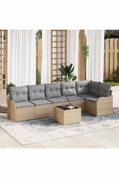 vidaxl Set de canapele pentru gradina 7 pcs Bej poliratan