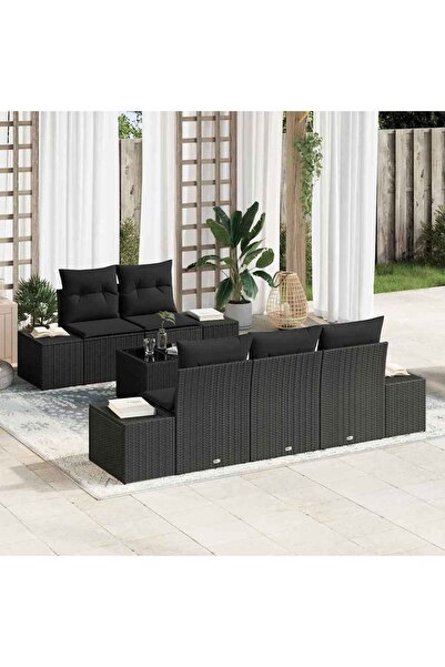vidaxl Set de canapele pentru gradina cu perna Negru poliratan