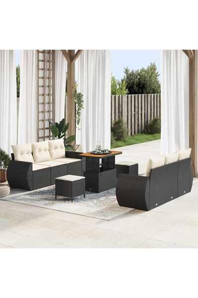vidaxl Set de canapele pentru gradina cu perna 9 pcs Negru poliratan