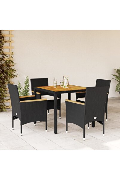 vidaxl Set mobilier gradina perne 5 piese negru poliratan/lemn acacia