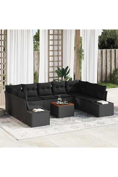 vidaxl Set de canapele pentru gradina cu depozitare 10 pcs Negru