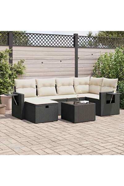 vidaxl Set canapele de gradina cu perne, 7 piese, negru, poliratan