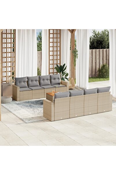 vidaxl Set canapele de gradina, 9 piese, cu perne, bej, poliratan