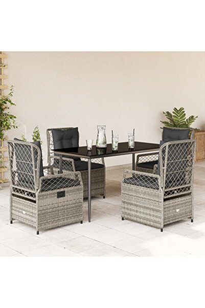 vidaxl Set mobilier de gradina cu perne, 5 piese, gri, poliratan