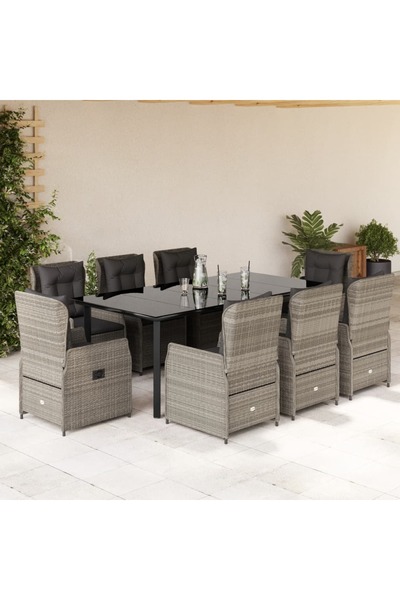 vidaxl Set mobilier gradina cu perne, 9 piese, gri deschis, poliratan