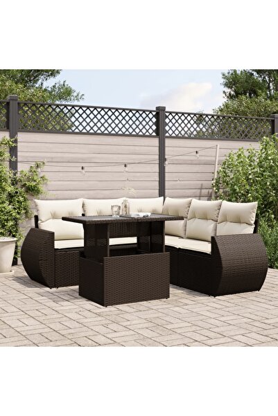 vidaxl Set canapele de gradina cu perne, 6 piese, maro, poliratan