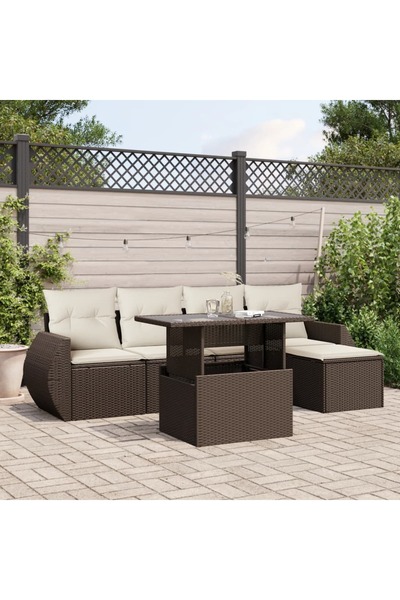 vidaxl Set canapele de gradina cu perne, 6 piese, maro, poliratan