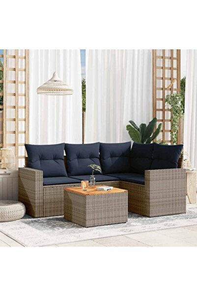 vidaxl Set canapea de gradina cu perne, 5 piese, gri, poliratan