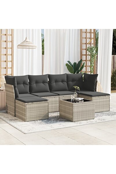 vidaxl Set canapele de gradina cu perne, 7piese gri deschis poliratan
