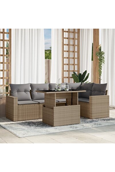 vidaxl Set canapele de gradina cu perne, 6 piese, bej, poliratan