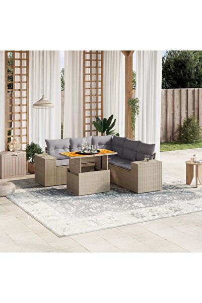 vidaxl Set canapele de gradina cu perne, 6 piese, bej, poliratan