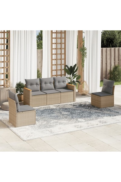 vidaxl Set canapele de gradina cu perne, 5 piese, bej, poliratan