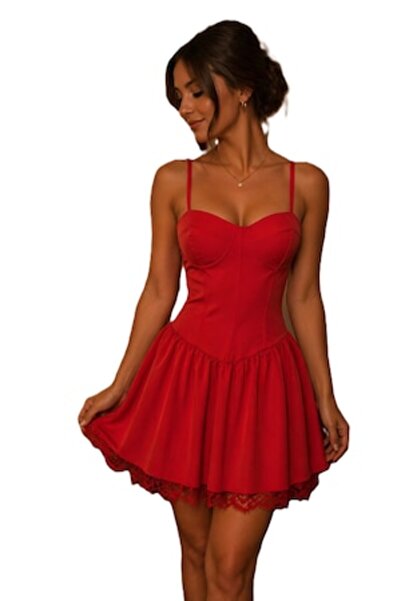 OEM Women's red short elegant party dress, one size, recommended XS–S, with t...