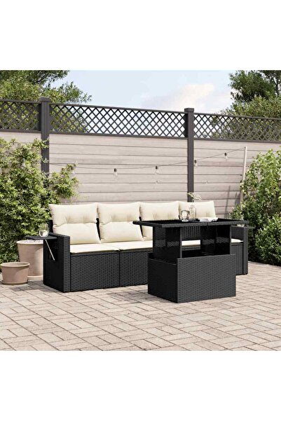 vidaxl Set mobilier de gradina cu perne, 5 piese, negru, poliratan