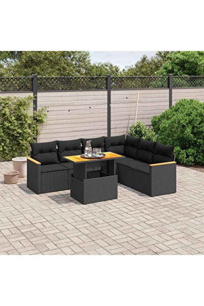 vidaxl Set canapele de gradina cu perne, 7 piese, negru, poliratan
