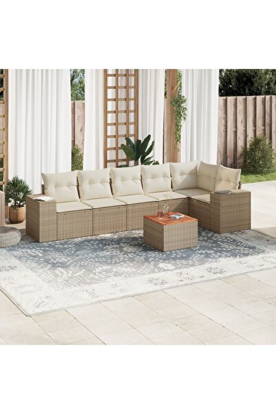 vidaxl Set canapele de gradina, 7 piese, cu perne, bej, poliratan