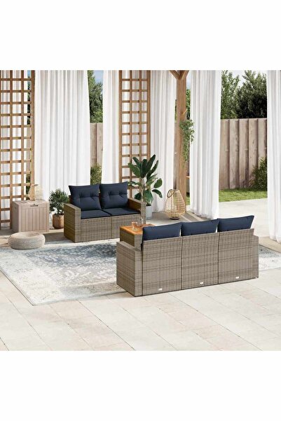 vidaxl Set canapele de gradina cu perne, 6 piese, gri, poliratan