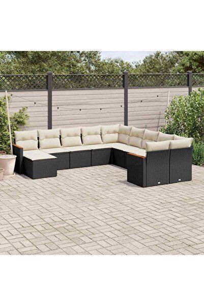 vidaxl Set canapele de gradina cu perne, 11 piese, negru, poliratan