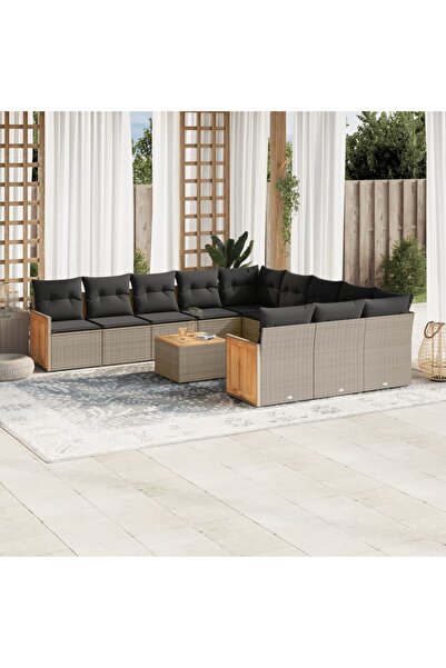 vidaxl Set canapea de gradina cu perne, 12 piese, gri, poliratan