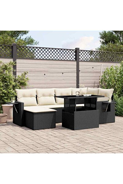 vidaxl Set canapele de gradina cu perne, 7 piese, negru, poliratan