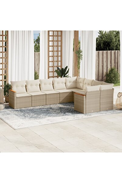 vidaxl Set canapele de gradina, 9 piese, cu perne, bej, poliratan