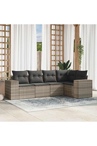 vidaxl Set canapele de gradina cu perne, 5 piese gri deschis poliratan